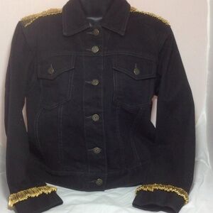 Hand Decorated Black Pre-Loved Jean Jacket Sz S